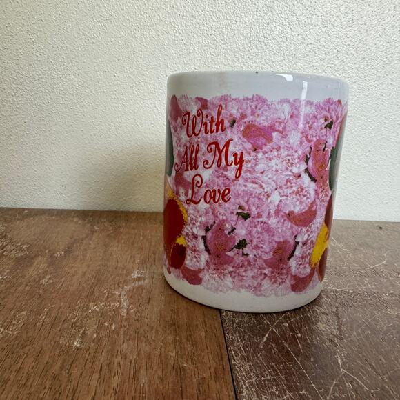 1998 VINTAGE Teddy Bear With all‎ my Love Burgundy Heart Valentine Coffee Mug - Picture 2 of 7